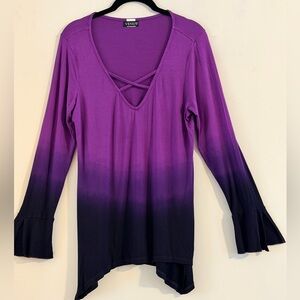 VENUS Chic Purple Ombre V-Neck Long Sleeve Top Size L